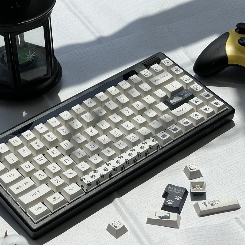 Chaves Conjunto Preto Gato Kuroneko Keycap Pbt Tintura Subbed Keycaps Cherry Perfil Keycap para 61 64 68 87 980 104 Hhkb 142 - Imagem 4