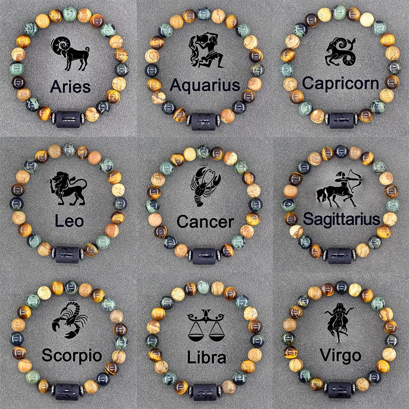 

12 Zodiac Sign Bracelet Homme Constellation Bangles Men Cancer Virgo Leo Libra Bracelet Women Friendship Gift Jewelry on Hand