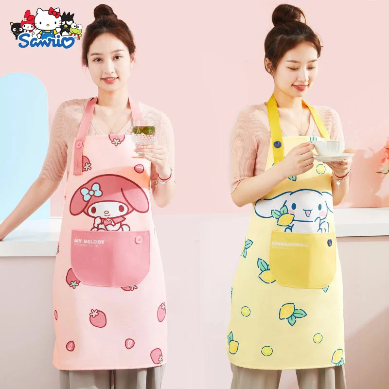 

Sanrio Cinnamoroll Aprons Kawaii My Melody Cartoon Cute Kitchen Waterproof Printed Stain Protection Kitchen Supplies Toys Girls