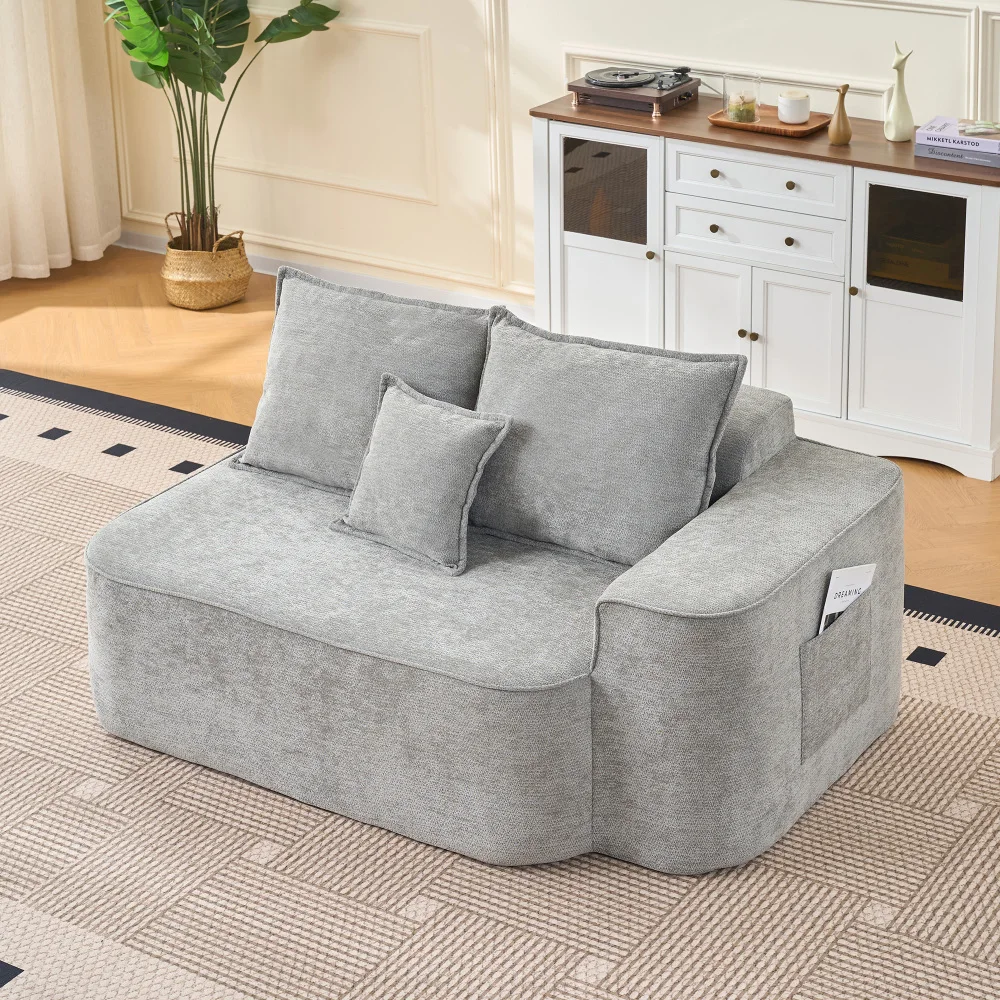 1-Sitzer/2-Sitzer Modernes Sofa mit Kissen & Seitentaschen, Chenille-Sofa, Ohne Montage, Wohnzimmer Komfortables Weiches Sofa – Detail 1