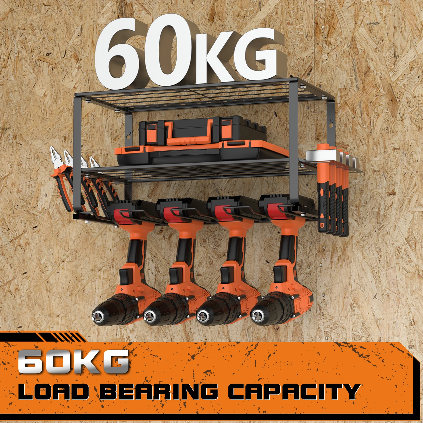 Power Tool Storage, 3 Layer Power Drill Tool Holder, Floating Tool Shelf Wall Mounted Tool Storage Rack for 4 Drill Holders: 3 - 5 Days Free Delivery only UK