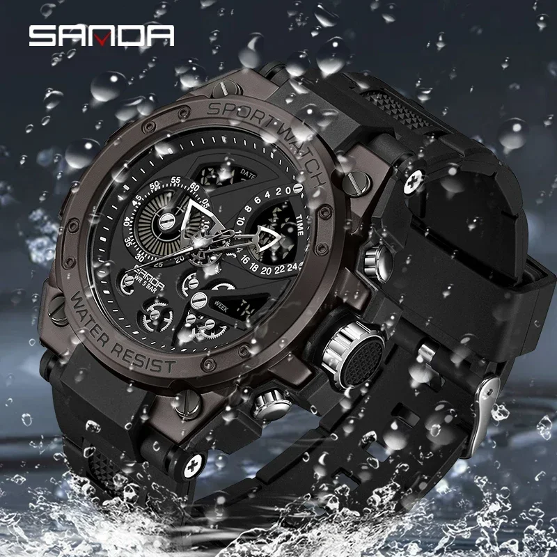 

Sanda Men's Watch Electric Watch Multi-Function Fashion Trend Outdoor Luminous Alarm Clock Waterproof Shockproof Men Watch 9020