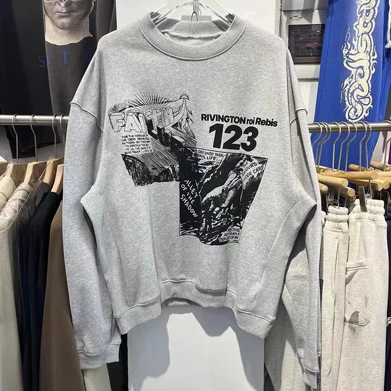 

High Quality 1:1 Printed Round Neck Sweatshirt Long Sleeve T-shirt Cotton Velvet Mens Womens Loose RRR 123 Sweatshirt