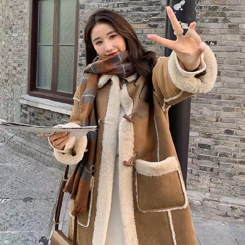 

Fashion 2022 Winter Women High Quality Fur Coat Loose Lapel Thick Warm Plush Stylish Cashmere Casual Streetwear Lamb Wool Coat