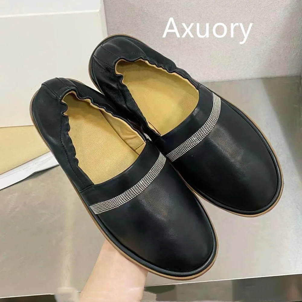 2023 Women's Genuine Leather Flat Shoes Cuff soft sole breathable comfortable Round head Solid Color Luxury Design
