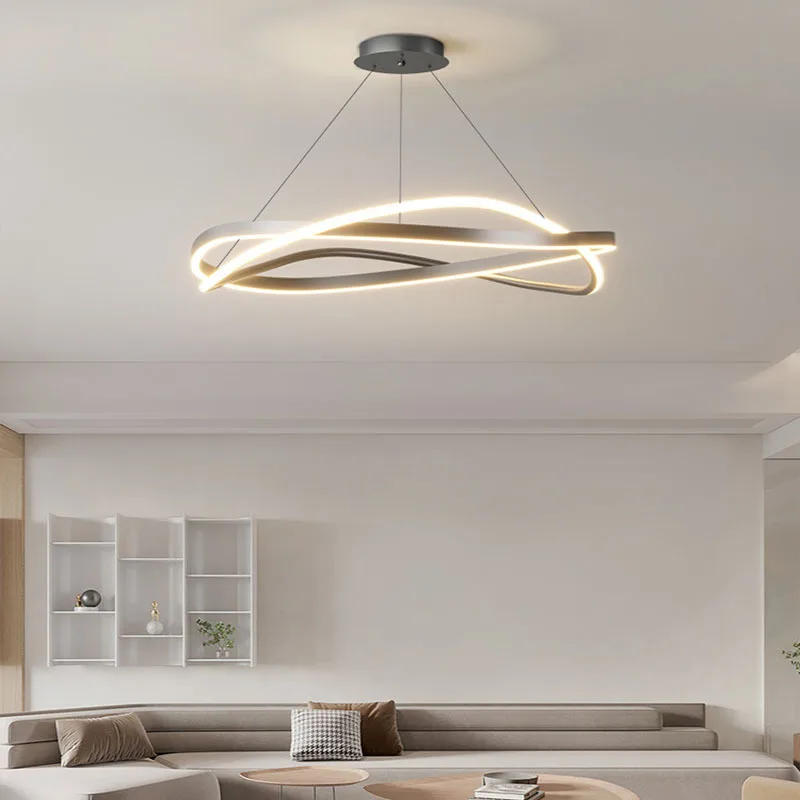Modern Minimalist Aluminum White Line Led Stepless Dimmable Light Dining Pendant Lamp Indoor Decor Mousbi Ring Bedroom Fixture