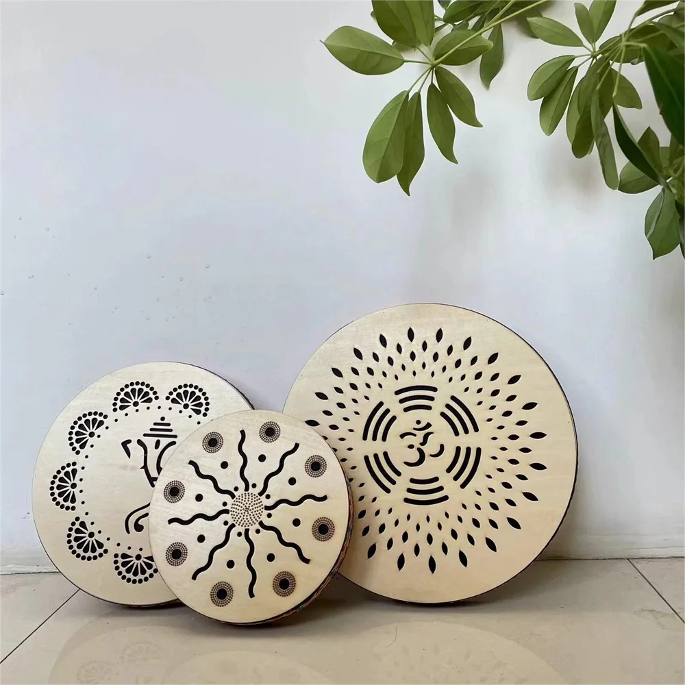 Arborea Solid Wood Stream Drum 8/10/12 inch Hand Drum with Beautiful Pattern for Yoga and Healing Sea Wave Sound Meditation