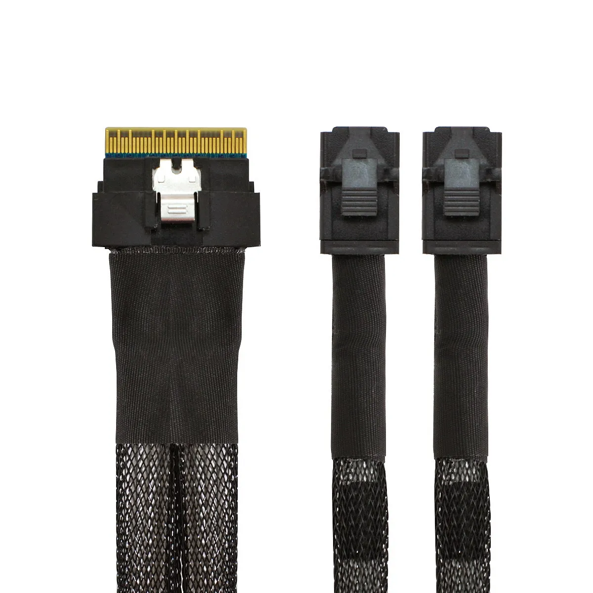 

Cablecc PCI-E Ultraport Slimline SAS Slim 4.0 SFF-8654 8i 74pin to Dual SFF-8643 4i Mini SAS HD Cable PCI-Express