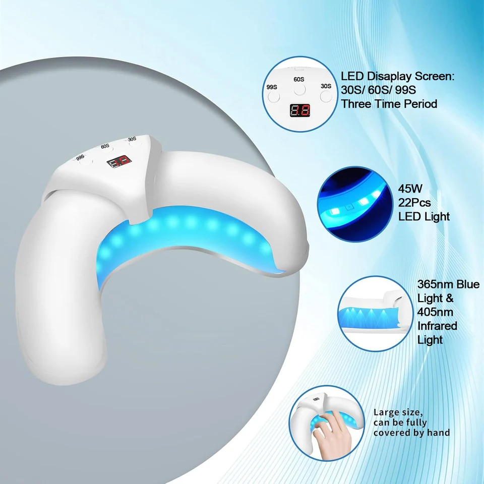 LED-laserapparaat voor de behandeling van schimmelinfecties aan de nagels (onychomycose), USB-oplaadbaar, 45W, 470nm blauw licht, voor verkleurde en verdikte nagels._voghion.com