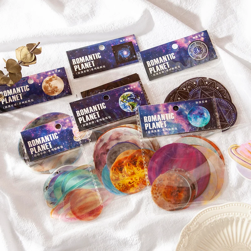 

30 packs wholesale PET Sticker Planet Cosmic Decorative Sticker Transparent Artistic Fantastic Colorful Romantic 6 models