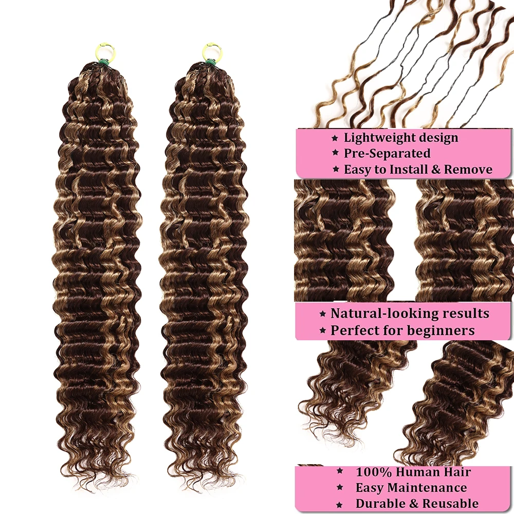 Capelli Umani Ricci Ombre Highlight Deep Wave Feather Crochet Senza Nodi 4/27 - immagine 3