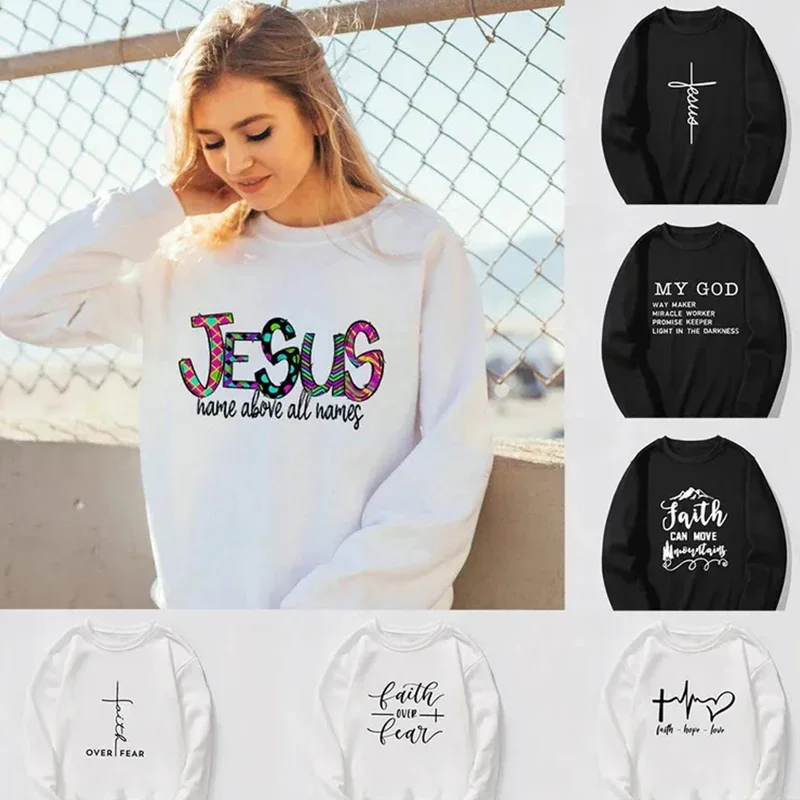 

Jesus Print Women Sweatshirt New Fashion Streetwear Winter O-neck Pullovers Harajuku Female Tops Sweatshirts Clothing