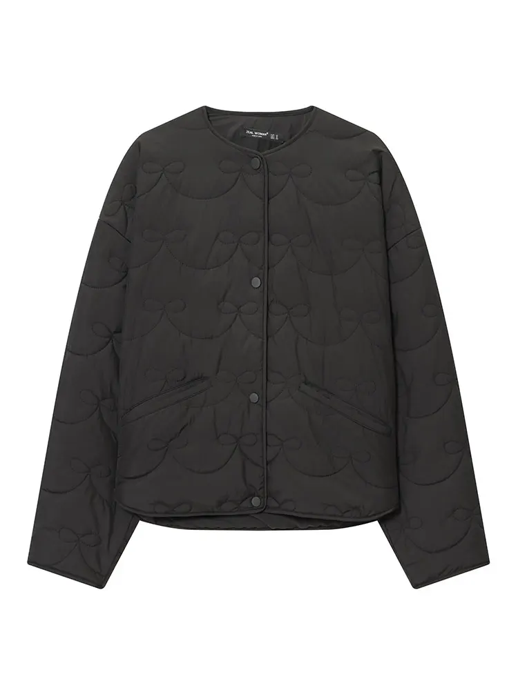 HH Autumn Winter Women Simple Solid Quilted Coats Single Breasted O Neck Long Sleeve Jackets With Pockets Casual Office Outwear