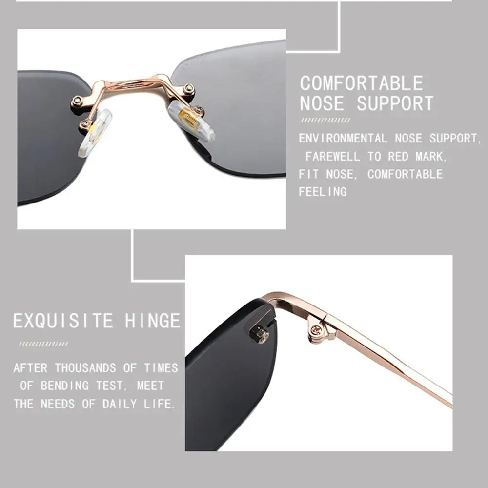 Randlose quadratische Sonnenbrille für Damen, kleine rechteckige Punk-Sonnenbrille im Ins-Stil, UV400-Schutz, Damen-Metallschirme für Damen – Detail 12