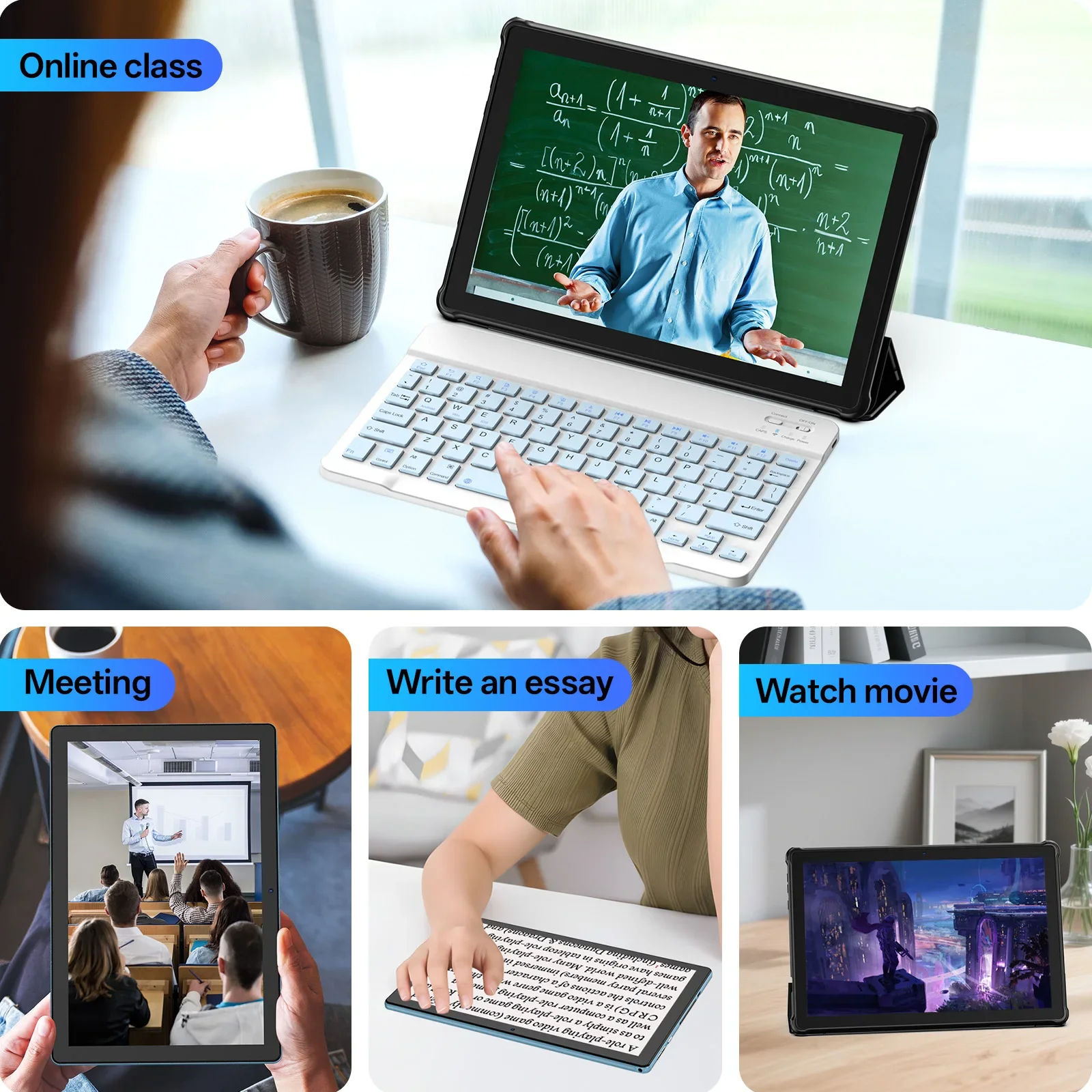 10-inch tablet PC, Android 15 system, quad-core processor, 12 (3+9) GB + 64GB storage, expandable up to 1TB, supports WiFi 6,