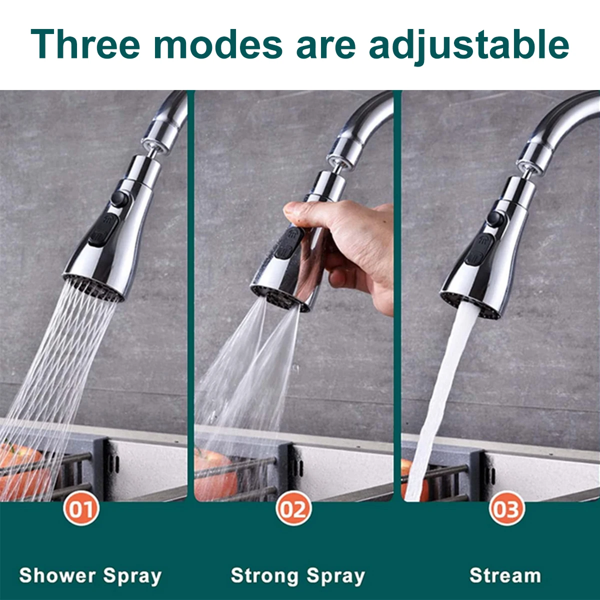 360&deg; Swivel Kitchen Faucet Head Replacement 3 Working Modes Movable Kitchen Tap Nozzle Flexible Faucets Sprayer Gadgets