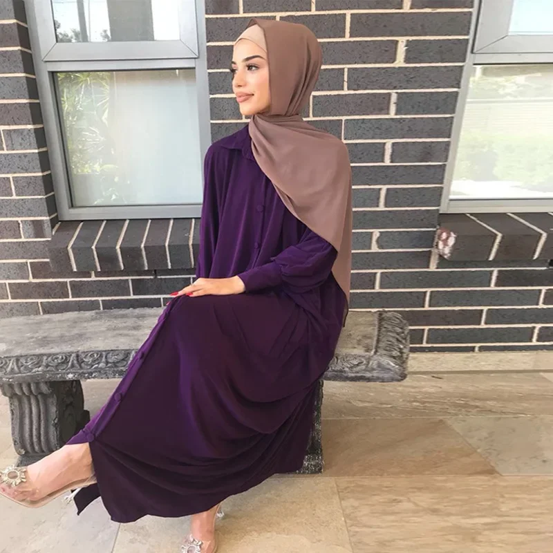 2023 Turkey Dubai Casual Muslim Abaya Femme Elegant Doll Sleeve Solid Color Dresses for Women Islamic Robe Musulman Women Dress
