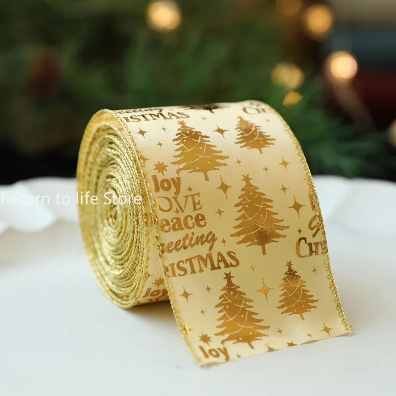 LIZLOVESS Nastro in velluto color oro champagne, con scritta Merry Christmas, 10,1 cm x 9,1 m, per decorazione dell'albero di Natale, striscioni in velluto per decorazioni per la casa, ghirlande