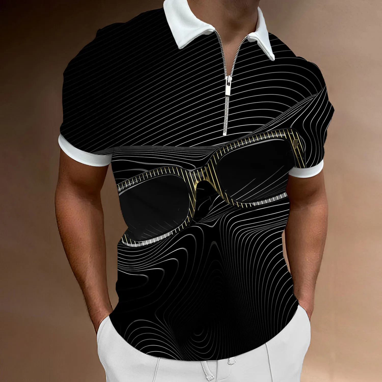 

Summer Hip Hop Golf Wear Polo T Shirt for Men 3D Optical Illusion Printing Zipper Short Sleeve Tops Designer Breathable Clothing