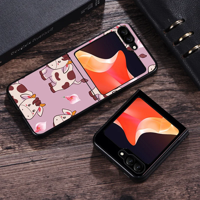 Étui rigide de haute qualité pour Samsung Z Flip6, Flip5, Flip4, Flip3, 5G, housse de téléphone simple, blanc, noir, vache, Galaxy ZFlip 6, 5 – Image 5