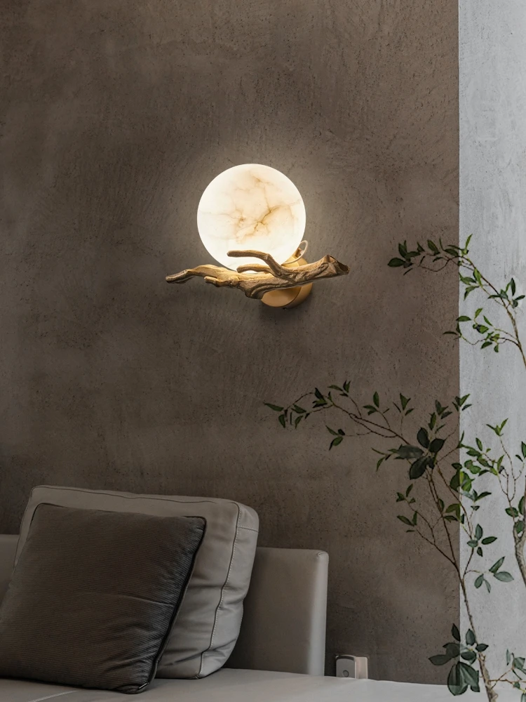 Outdoor Waterproof Wall Lamp New Chinese Style Copper Wall Lamp Outdoor Landscape Garden Garden Marble Moon Balcony Light
