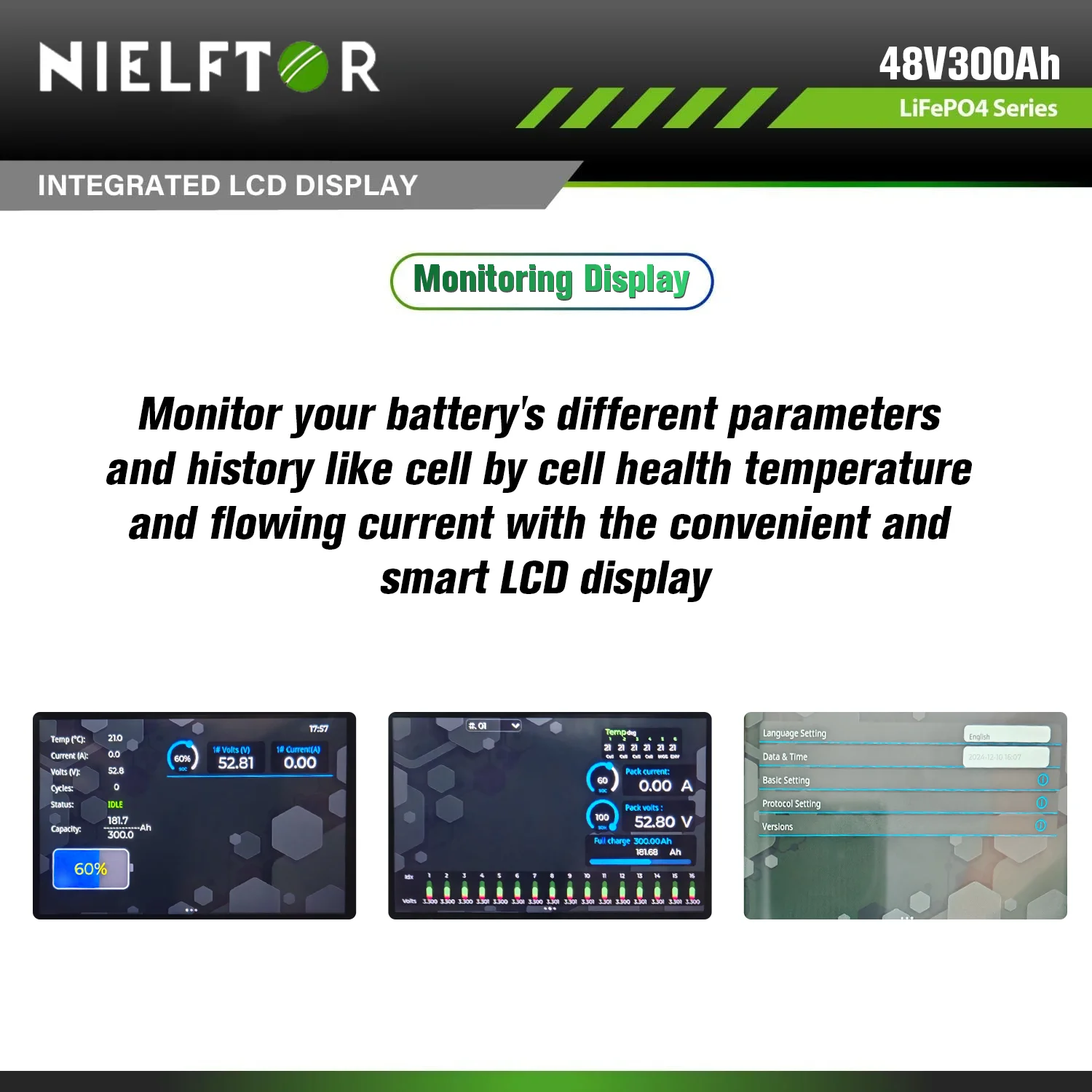 NIELFTOR LiFePO4 Battery Pack 48V 300Ah 15KWh, 100Ah 120Ah 200Ah 400Ah Built in 200A BMS 6000+ Cycle for Solar System PL EU Stock - Image 4