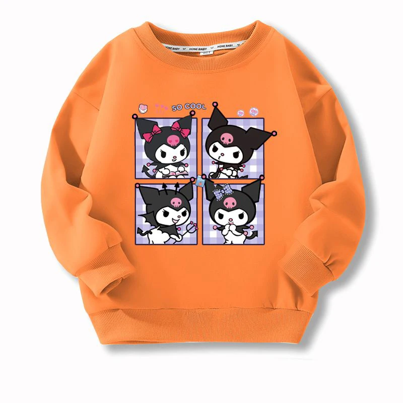 

Anime Kids Hoodie Girl Children Clothing Cartoon Kuromi Spring Autumn Round Neck Hoodie Kawaii MINISO Long Sleeve T-Shirt Toys