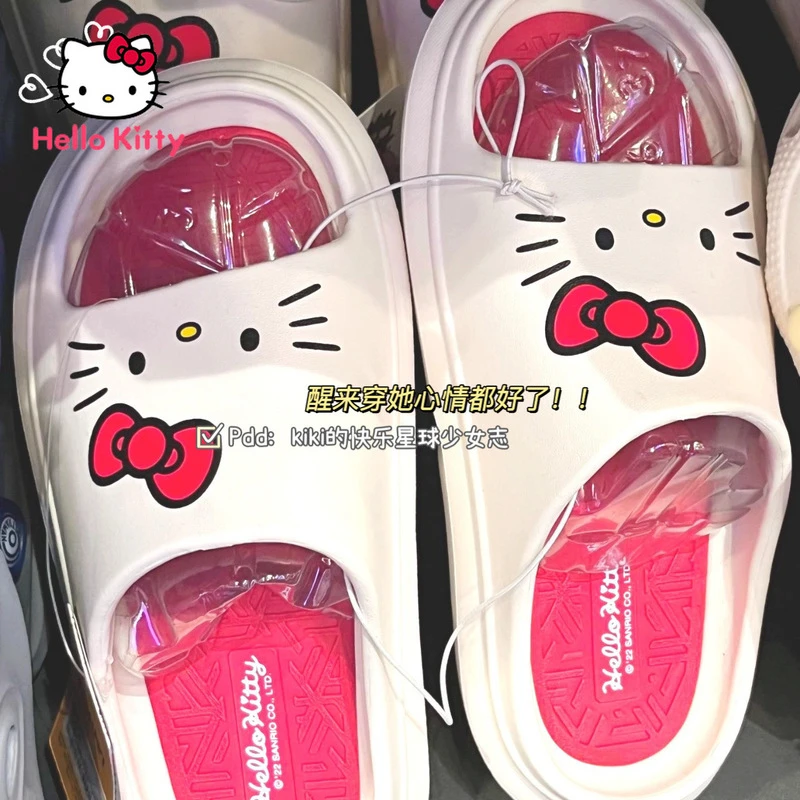Hello Kitty Slippers Cartoon Print Pink Upper Kawaii Thick Bottom Non Slip  Home Bathroom Beach Mules Shoes Summer Coolness| | - AliExpress