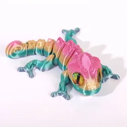 Chameleon Figures with Movable Eyes - Multi - Joint 3D Printed Decoration for Kids' Rooms and Home Decor (Rainbow)