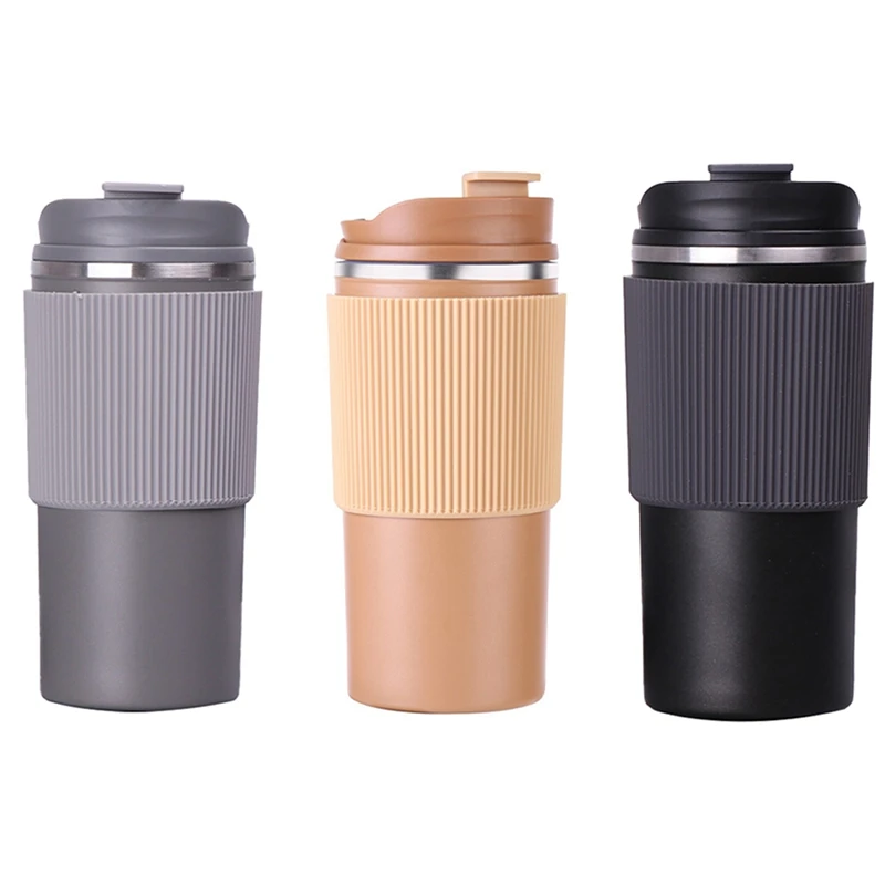 

Coffee Cup Double Wall Heat Resistant Silicone Grip Travel Mug, Eco-Friendly Portable Cups With Leakproof Lid