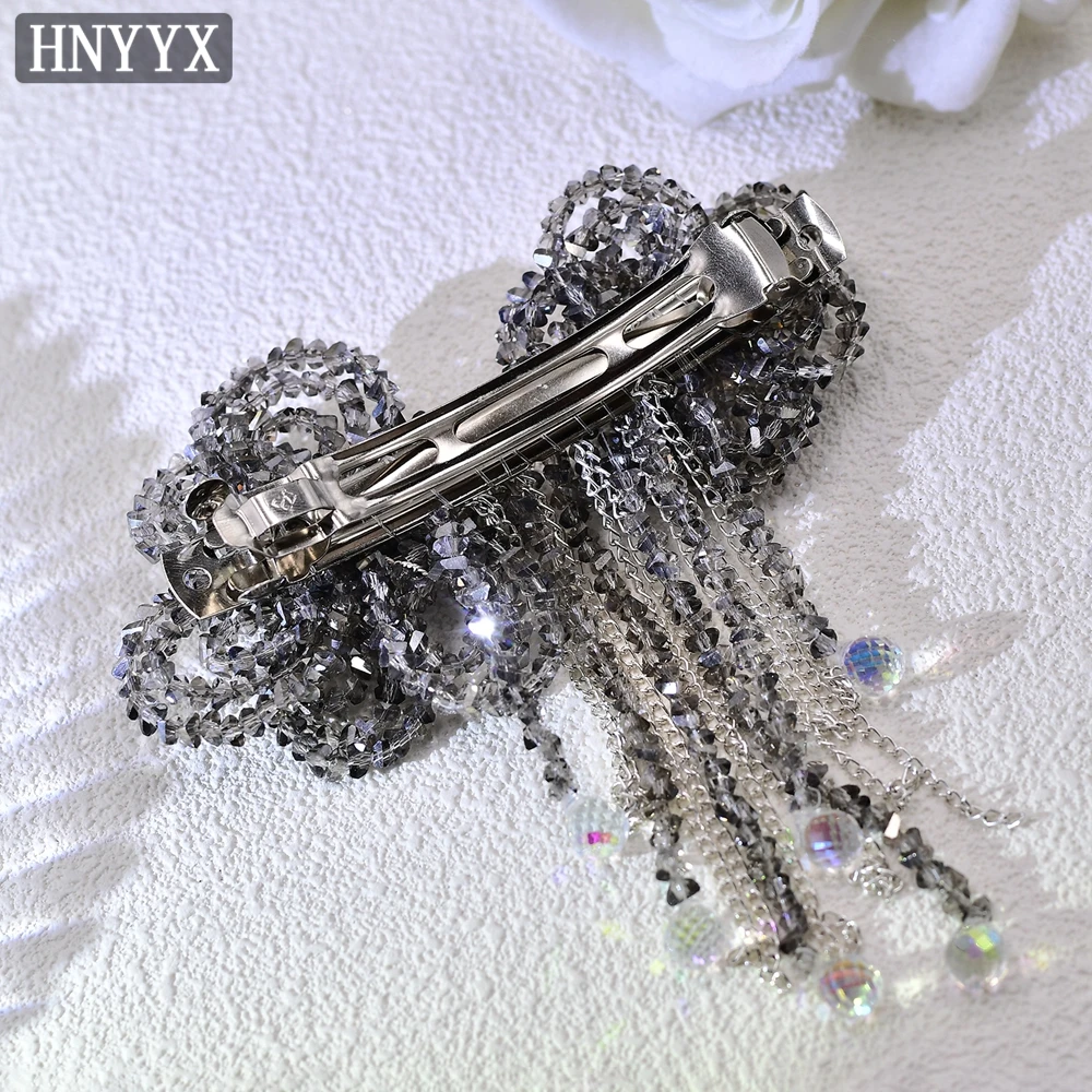 HNYYX Crystal Hair Clips Long Tassel Flower Hairpin Luxury Hair Piece Wedding Hair Accessories Party Tiara Vintage Headwear A68