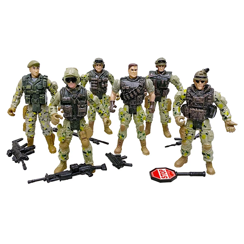 6Pcs Army Men SWAT Team Soldiers WWII War Game Movable Action Figures Playset Military Weapons Modle For Kid Boy Children Gifts