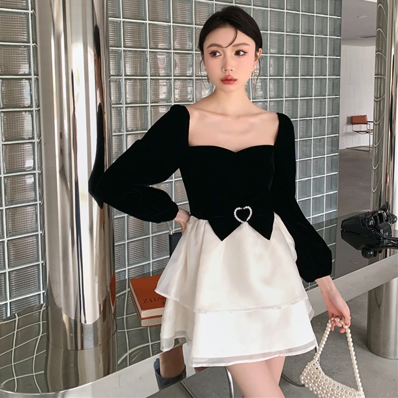 

2023 New French Dress Premium Women's Autumn Contrast High Waist Temperament Fashion Versatile Slim Free Shipping