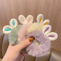 4Pcs Cute Plush Rabbit Ears Scrunchies Hair Ties Fluffy Ponytail Holder Hair Elastics Scrunchy Spiral Hair Ring Hair Accessory - Image 5