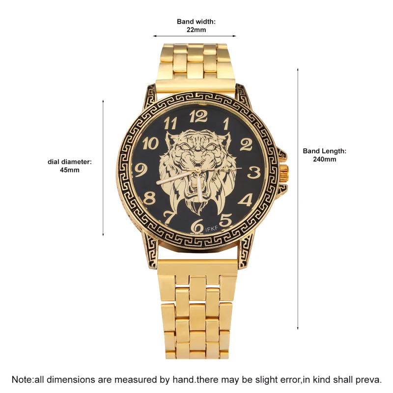 new Gold Skull Lion Tiger Men luxury business Military Quartz watch golden stainless steel band men watches male clock Relogio