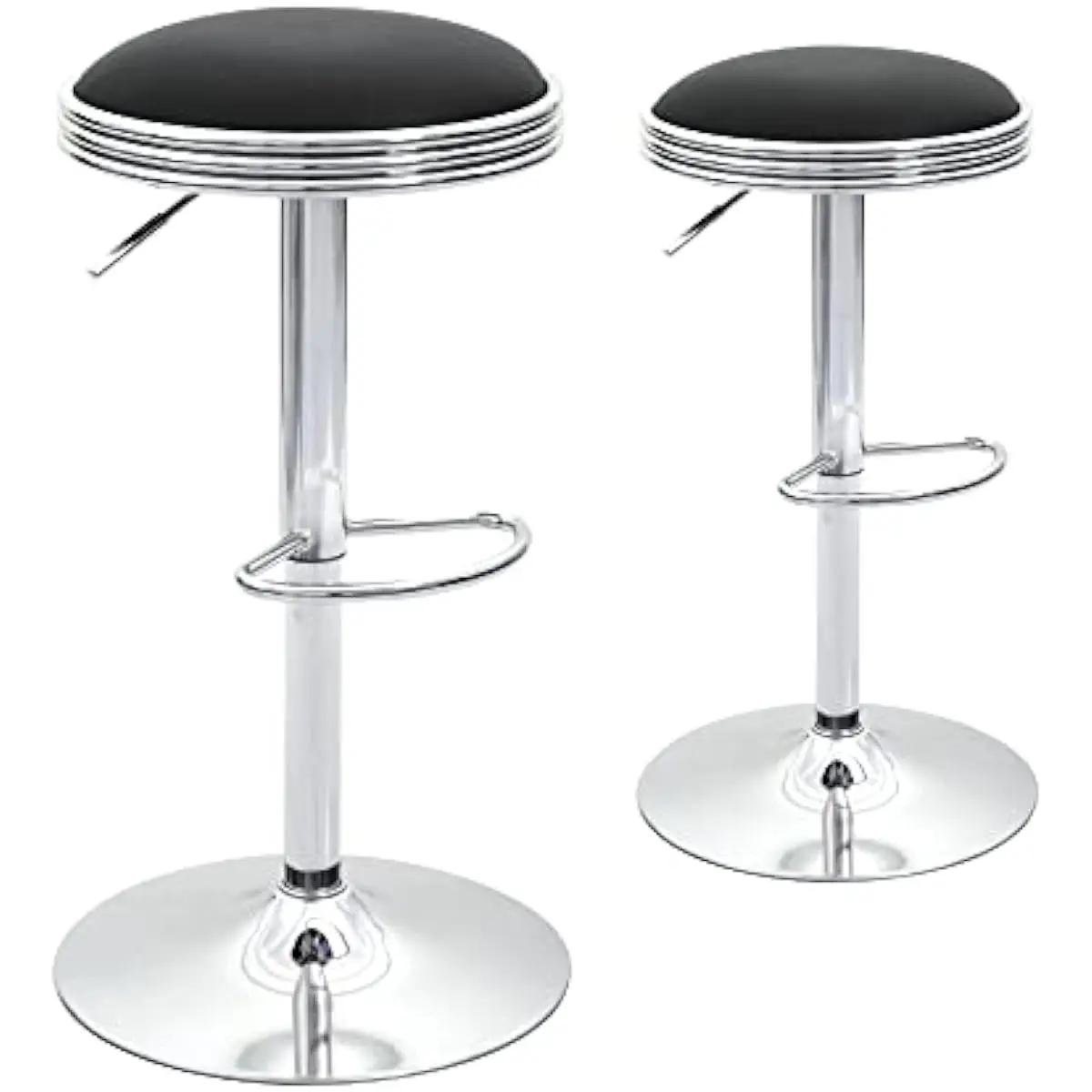 

Swivel Bar Stool Counter Height Round PU Leather Adjustable Chair Pub Stool with Chrome Footrest,Set of 2,Black