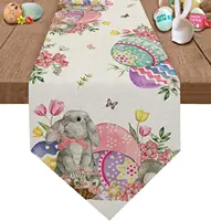 Bunny Eggs Flower Tulip Easter Linen Table Runners Dresser Scarf Table Decor Washable Kitchen Dining Coffee Table Runners Decor 1