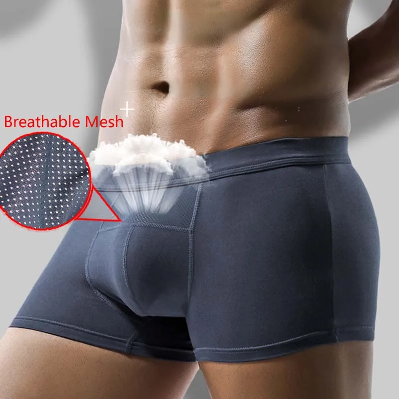 

High Quality Modal Underwear Men Boxer Panties Sexy U-convex Man Underpants Breathable Ice Silk Mesh Penis Pouch Men Boxershorts