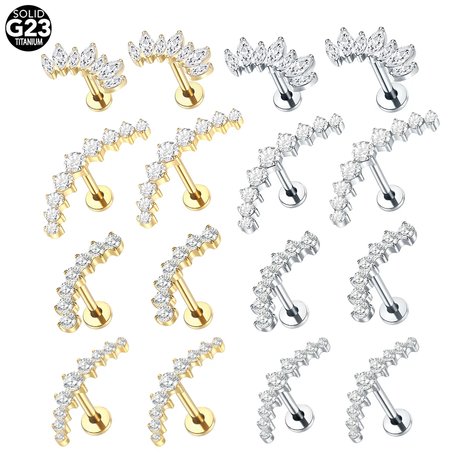 1/5PCS Titan Zirkon Labret Lippenring Innengewinde Ohr Tragus Knorpel Helix Daith Lobe Piercing Ohrringe Ohrstecker für Frauen