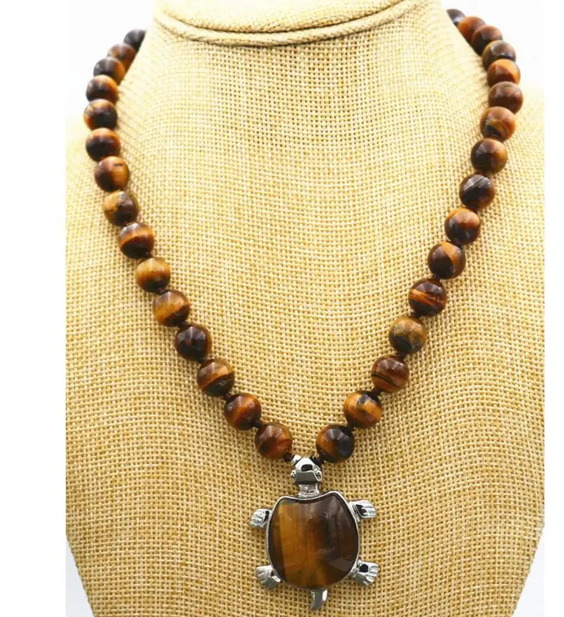 Jewelry   NEW Beautiful 10mm African Roar Tiger's Eye Turtle Pendant Necklace 18 