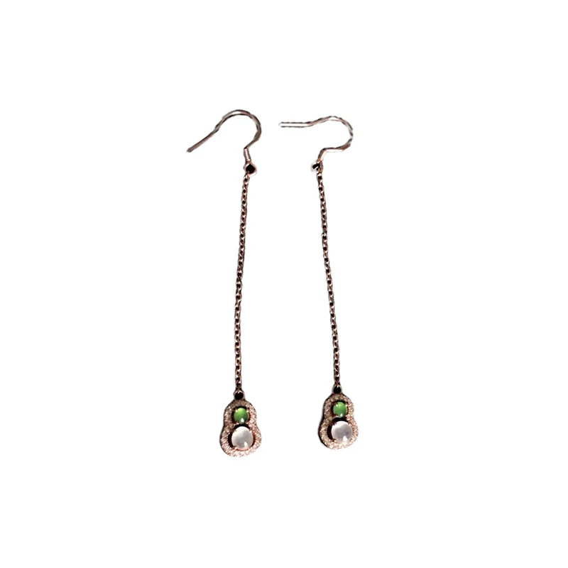 Natural Green Jade Emerald Lucky Fortune Dangly Earrings For Women Jewelry Gifts