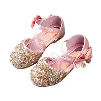 Girls Bow Sequin Sandals Girls Wrap Toe Glitter Princess Shoes Children's Dance Shoes Sandals 2-12 Years Old 3
