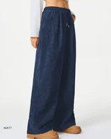 Ladies High Waist Soft Corduroy Pants Loose Wide-Leg Casual Trousers Elastic Waist Drawstring Women's Fashion - Image 5