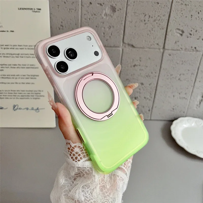 Magnetic Translucent Gradient Case with Rotating Ring Stand - Matte Finish