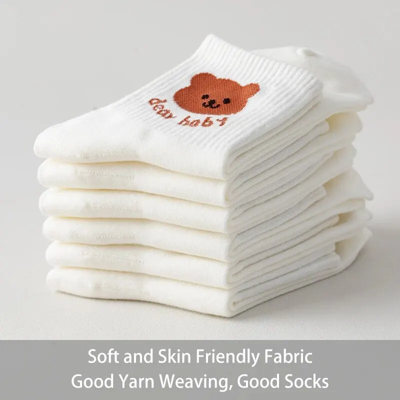 6 Pairs of Women's Spring and Summer Four-seasons Cartoon Fashion Sweet Letter Slogans Cute Comfortable Simple Mid-length Socks 4