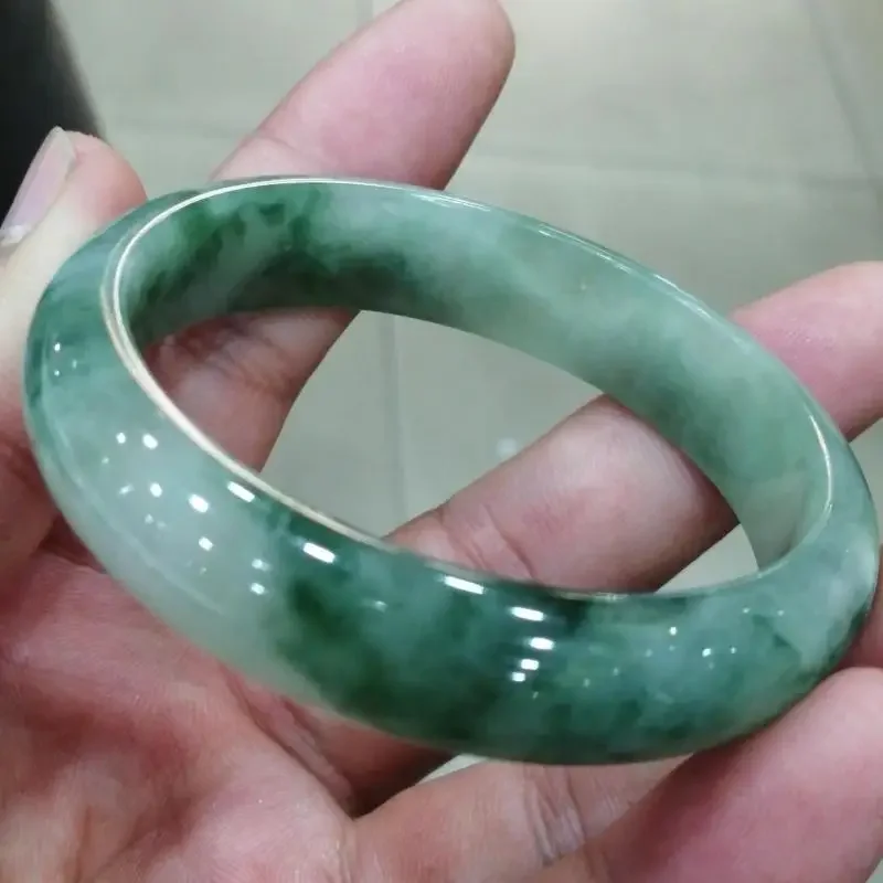 

100% Grade A Certified Jade Bangles Women Genuine Natural Myanmar Jadeite Ice Floating Flower Burma Jades Bangle Fine Jewelry