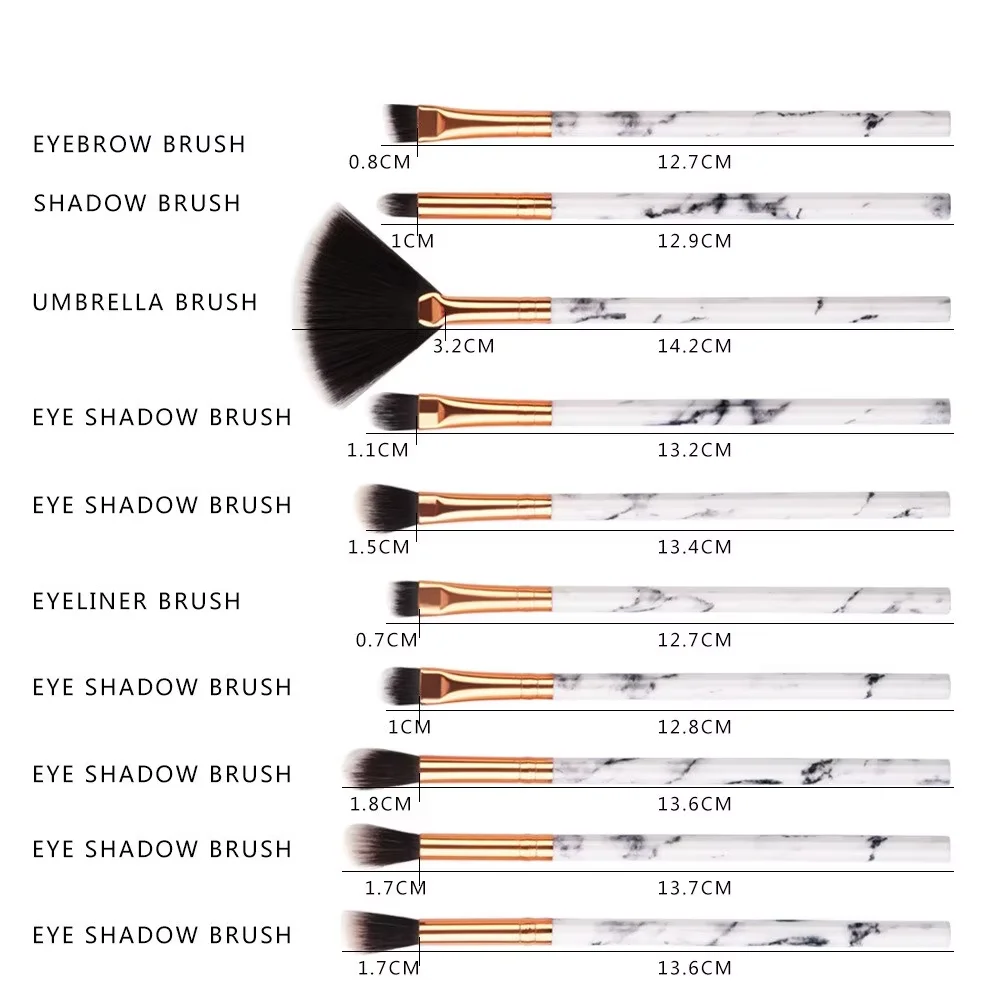10PCS Multifunctional Marble Patterned Makeup Brushes Soft Skin Friendly Makeup Tools for Foundation Eyeshadow Blush Eye Makeup