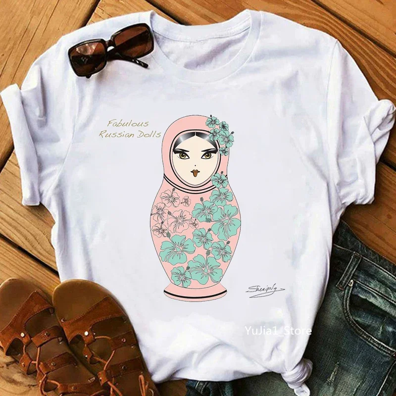 Russian Doll T-Shirt Women'S Clothing 2024 Funny Summer Fashion Tshirt Femme White Casual T Shirt Female Harajuku Shirt