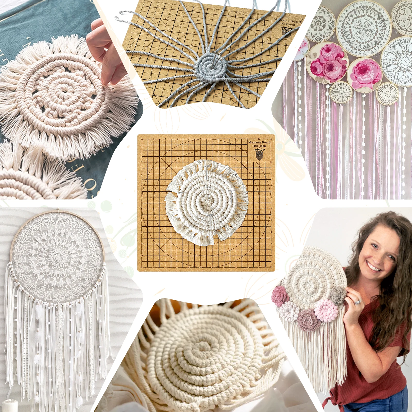 Macrame Board with Grids Double Sided Macrame Project Board with 30 T-pins Reusable Cork Portable Lightweight