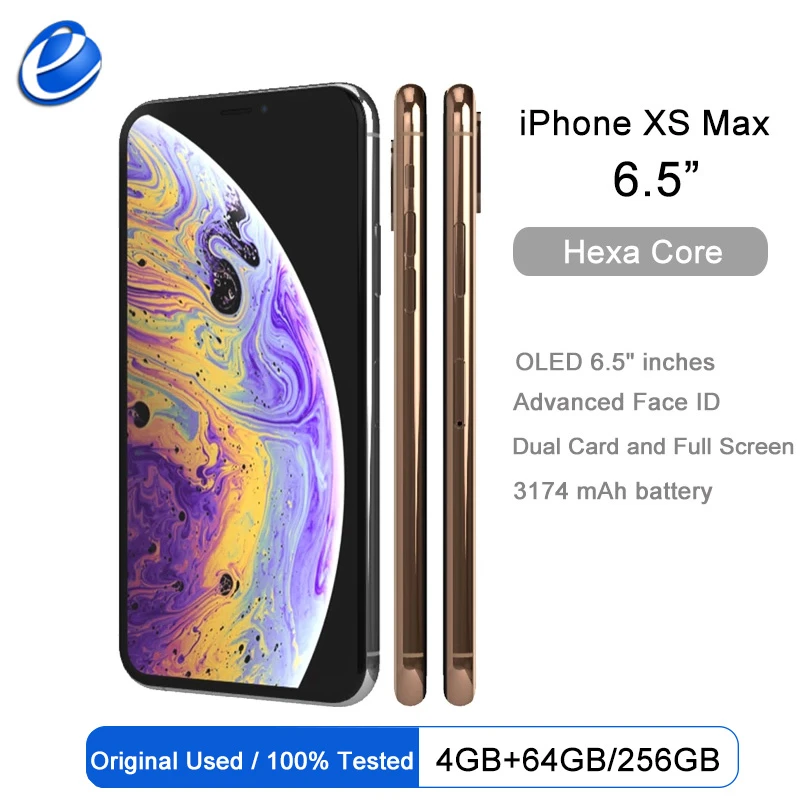 Unlocked Original iPhone XS Max 256G 6.5-inch RAM 4GB ROM 64GB/256GB  Smartphone Phone With Dual Card and Full Screen
